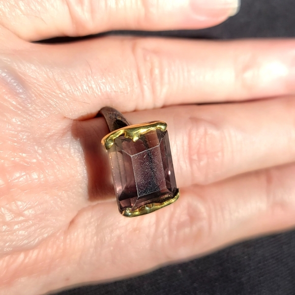 Knockout large Fluorite Solitaire Emerald cut ring sz 7.5 - Picture 6 of 12